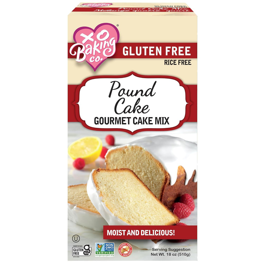 XO Baking Co. Gluten Free Pound Cake Gourmet Cake Mix; Non-GMO; Kosher; Rice Free; Soy Free; Dairy Free; Peanut Free; No Preservatives; No Artificial Flavors or Colors, 18oz