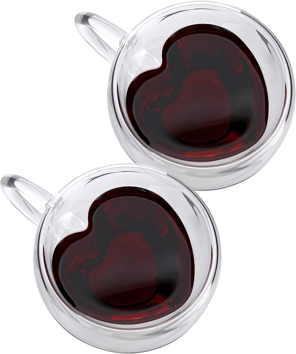 CNGLASS Mothers Day Gifts for Mom,Double Wall Heart Shaped Glass Coffee Mugs 5oz(Set of 2),Insulated Clear Tea Cups with Handle,Unique Glass Espresso Mugs for Coffee,Cappuccino,Latte,Milk
