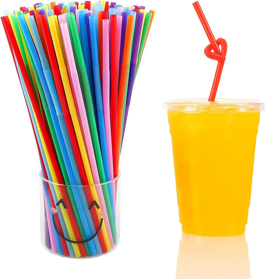 Tomnk 300pcs 10.3 Inches Disposable Flexible Bendy Drinking Straws Plastic Straws