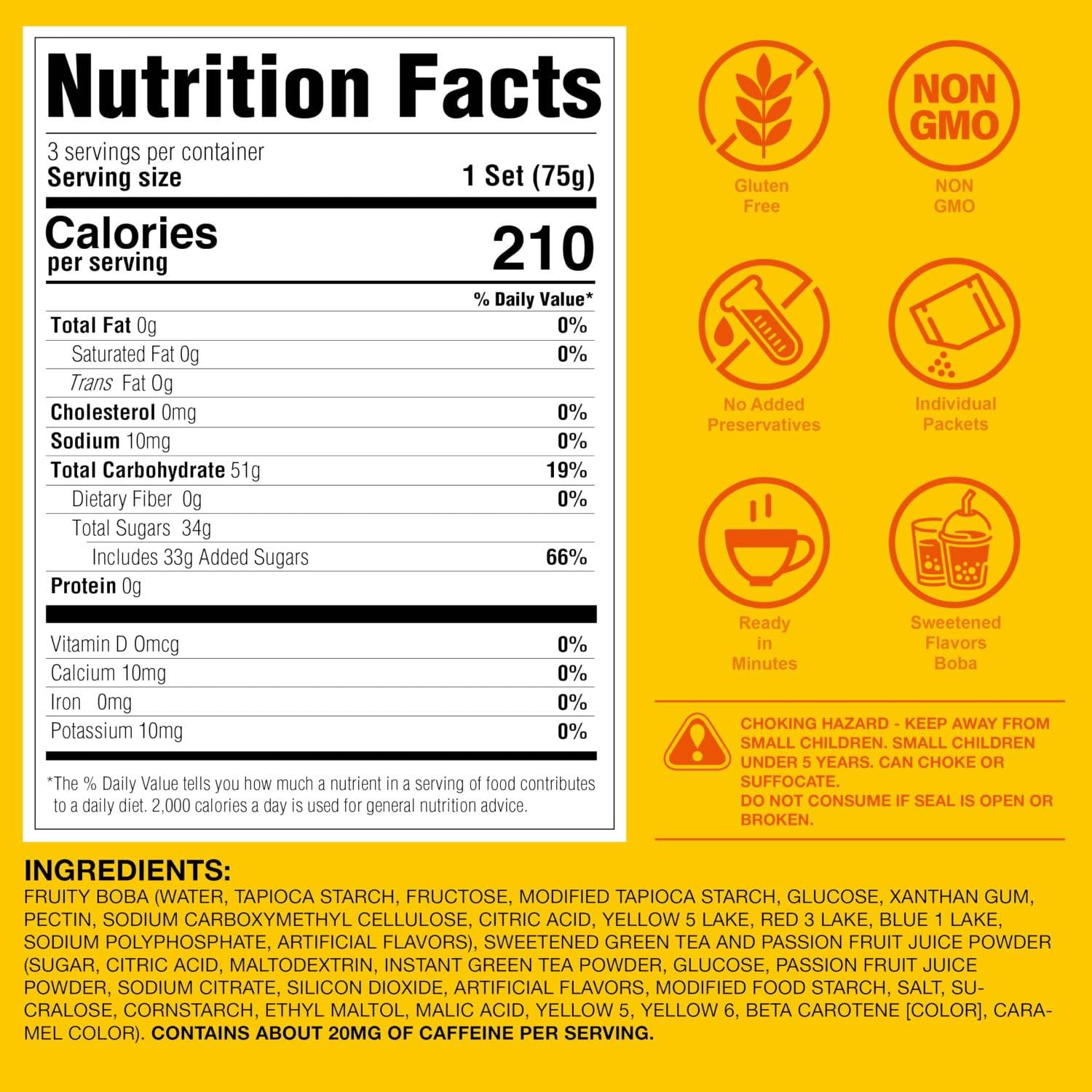 J WAY Instant Passionfruit Pineapple Green Tea Kit with Authentic Fruity Colorful Tapioca Boba, Ready in Under One Minute, Paper Straws Included - 3 Servings