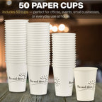 Smygoods Disposable Coffee Cups, To Go Paper Hot Cups, Rise and Shine Design (12 OZ, 50 Count) For Hot Beverages, Coffee, Tea, Espresso, Cocoa - Vasos Para Cafe