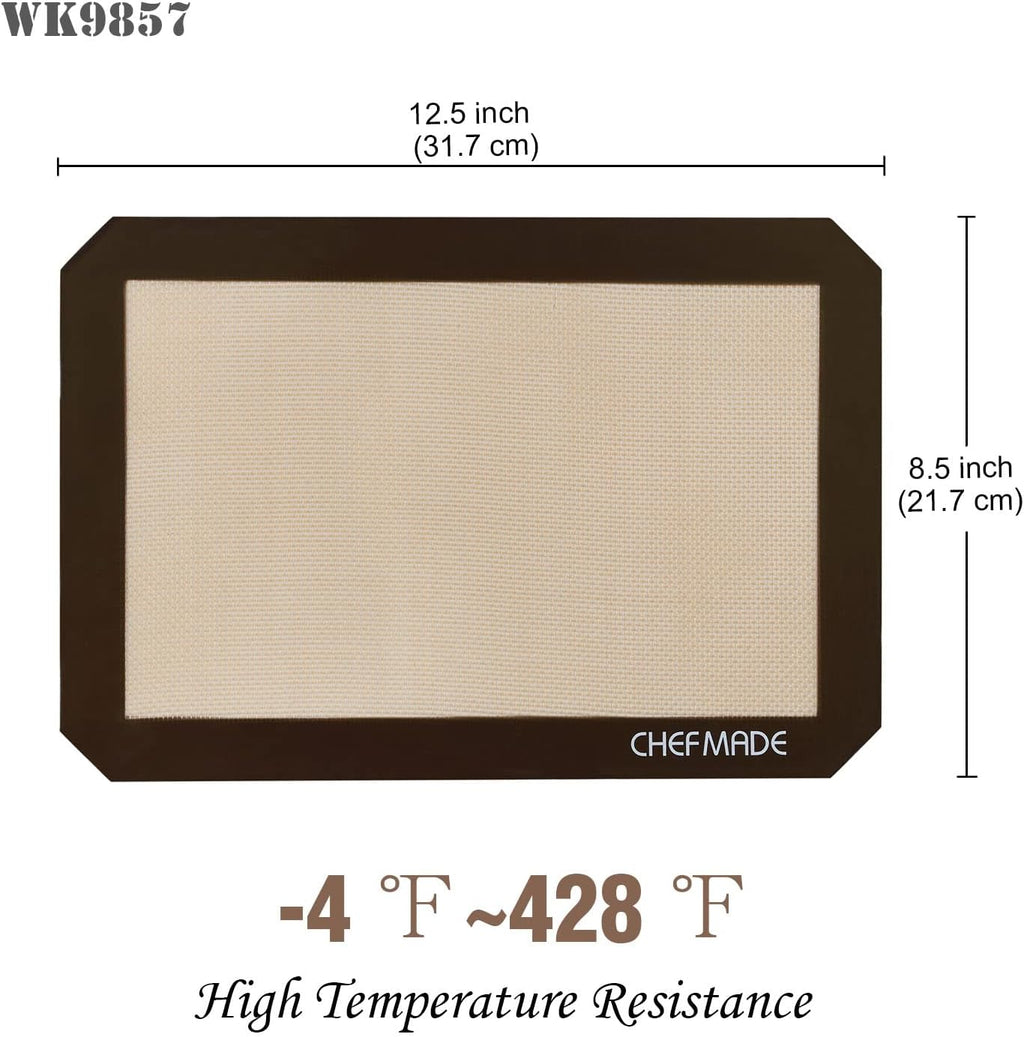 CHEFMADE 13-Inch Silicone Baking Mat with Measurements, Non-stick Heat Resistant Rolling Dough Mat, for Pastry,Pizza, Fondant and Pie Crust Making 8.6" x 12.6" (Brown)