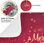 Merry Christmas Drying Mat for Kitchen Counter 16x18 Inch Christmas Dish Mat with Absorbent Reversible Microfiber Christmas Dish Drying Mat Dish Drainer Rack Pad Drainer Mat for Coffee Bar