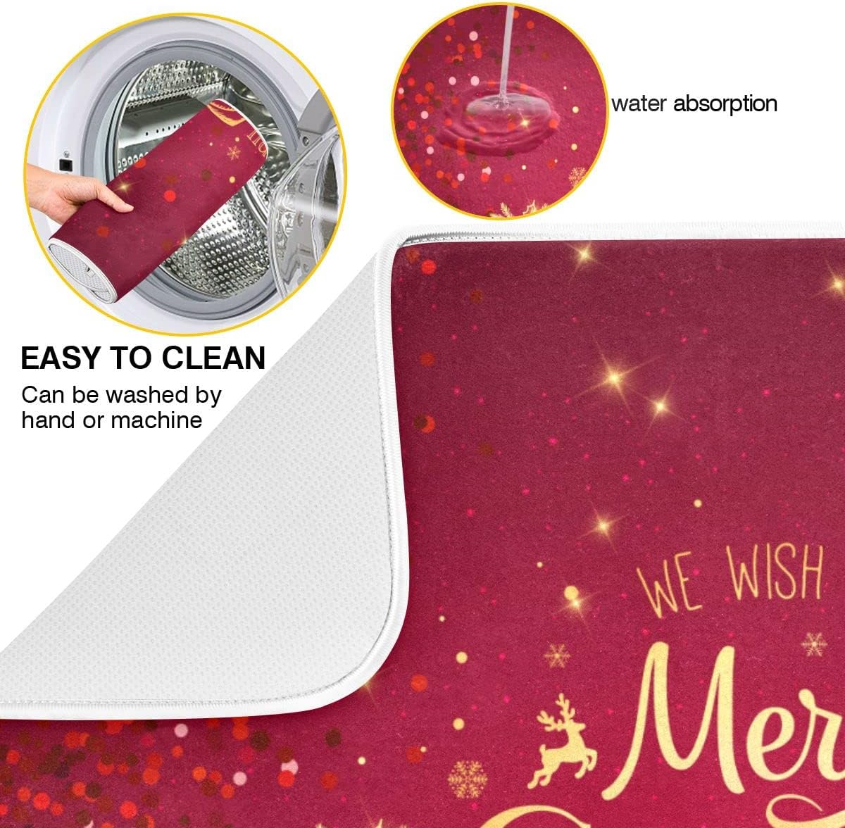 Merry Christmas Drying Mat for Kitchen Counter 16x18 Inch Christmas Dish Mat with Absorbent Reversible Microfiber Christmas Dish Drying Mat Dish Drainer Rack Pad Drainer Mat for Coffee Bar