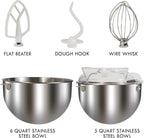 Kenmore Elite Heavy-Duty 6 Qt Bowl-Lift Stand Mixer, 600 Watts, with Flat Beater, Wire Whisk, Dough Hook, Stainless Steel Bowls, LED Light, Digital Countdown Timer, Metallic Grey