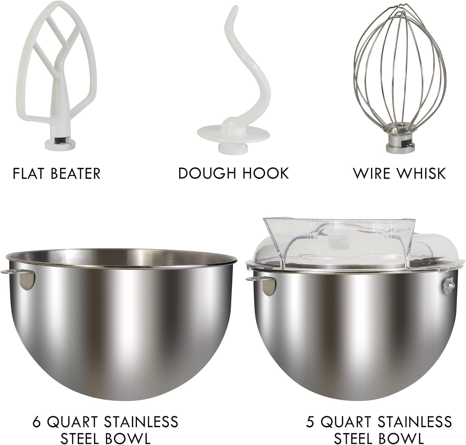 Kenmore Elite Heavy-Duty 6 Qt Bowl-Lift Stand Mixer, 600 Watts, with Flat Beater, Wire Whisk, Dough Hook, Stainless Steel Bowls, LED Light, Digital Countdown Timer, Metallic Grey
