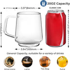 Aquach 20 Oz Glass Coffee Tea Cups, Clear Mugs with Handle, Microwave and Dishwasher safe Home Office Mug Perfect for Americano Latte Hot Beverages, 2-Pack