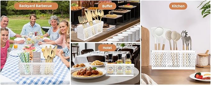 Kitchen Utensil Holder with 3Compartments Metal Mesh Silverware Caddy Organizer with Sturdy iron Base for Kitchen Countertop，Black Cooking Utensil Crock