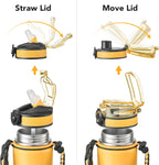 GOSWAG Insulated Sports Water Bottle, 24oz 2 Lids(with Straw/No Straw), Stainless Steel Water Bottles with Paracord Handle, Insulated Bottle with Double-Wall Vacuum Insulation