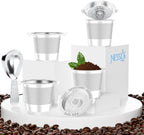 NESSUS reuse kcups for Keurig 1.0, Stainless steel reusable k cup, Metal k cups for keurig, refillable pod with Heat Resistant Handles and Coffee Scoop, NO BPA, 4 Pack