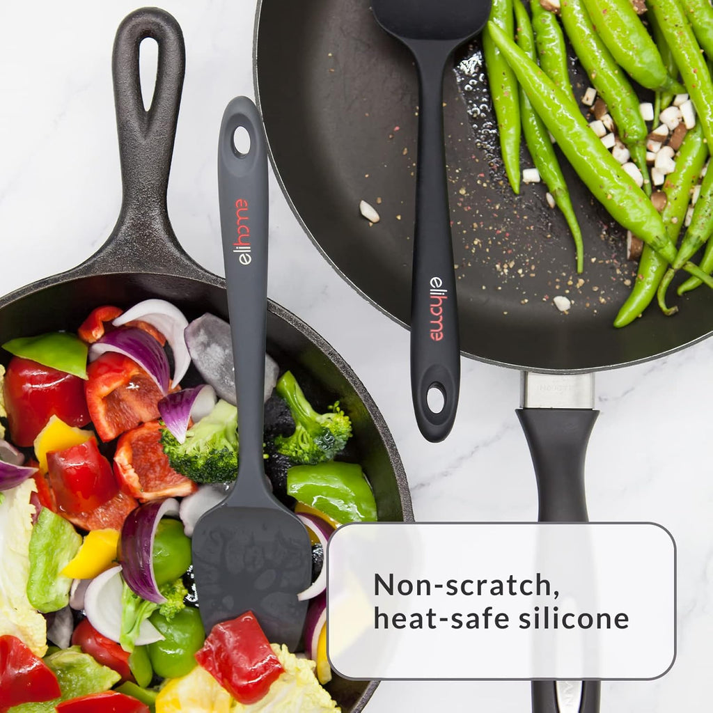 Elihome Chef Series 3 Piece Silicone Spatula Set - 600°F Heat Resistant Non Stick Rubber Kitchen Scraper Spatulas for Cooking, Baking, and Mixing – BPA Free and LFGB Certified Silicone (Grey)