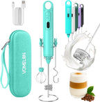 Rechargeable Milk Frother Handheld 3 Speed Coffee Foamer [3 Whisk] Electric Drink Mixer for Latte, Cappuccino, Coffee, Eggs, Hot Chocolate, Mint