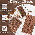 Deep Chocolate Molds Silicone - 4 Different Shapes,Dubai Chocolate Bar Mold,Homemade Candy Bar Baking Molds - Set of 2