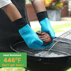 GEEKHOM BBQ Gloves Heat Resistant Oven Mitts - Silicone Grilling Gloves with 13.7" Arm Protection - Waterproof Pot Holder Non-Slip for Men & Women, Kitchen Outdoor Cooking, Baking, Camping, Blue