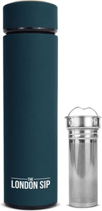 London Sip Multi-Purpose Tea Infuser Travel Mug and Tumbler Fruit Infuser Flask Hot and Cold Double Wall Stainless Steel Thermos with Extra-Long Infuser, Midnight Teal