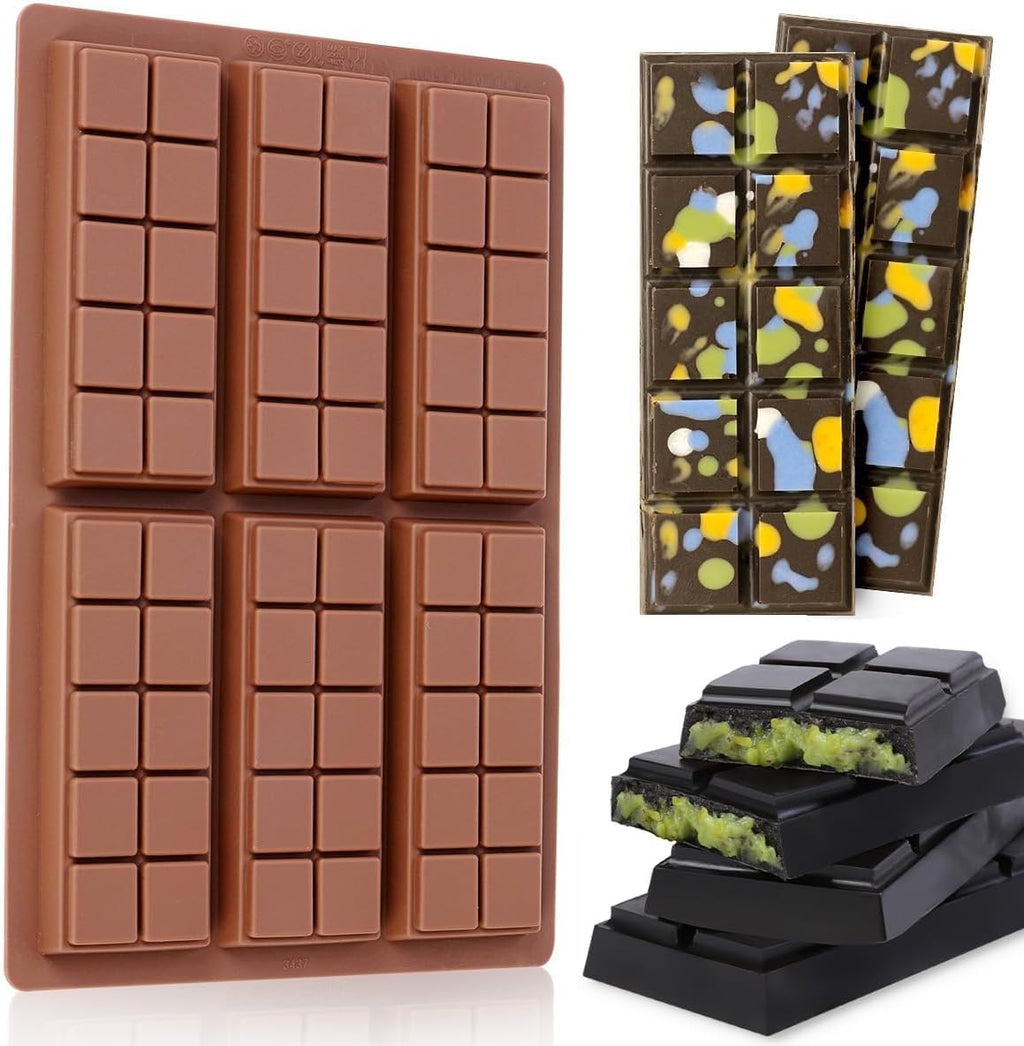 Chocolate Bar Mold, Dubai Chocolate Bar Mold Deep Silicone Break-Apart Chocolate Mold Nonstick Thick Candy Mould for Dubai Pistachio 1 Pack（10 Snap）