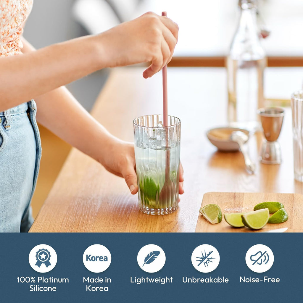 carrotez 9.9" Silicone coffee stirrer, Long Reusable Coffee Spoon for Iced Tea, Multipurpose Beverage Stirring Spoon - Coral Pink