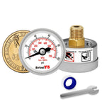 100Psi/700Kpa Mini Pressure Gauge,Stainless Steel Housing,Brass Internal,1.2 Inch Dial,NPT 1/8" Back Mount,Dry Type, Lead-Free Material,for Air,Water,Oil Pressure Test