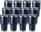 HASLE OUTFITTERS 30oz Stainless Steel Tumbler, Double Wall Vacuum Insulated Travel Mug Tumbler, Durable Insulated Coffee Mug, Gift Box Set (Navy, 12)