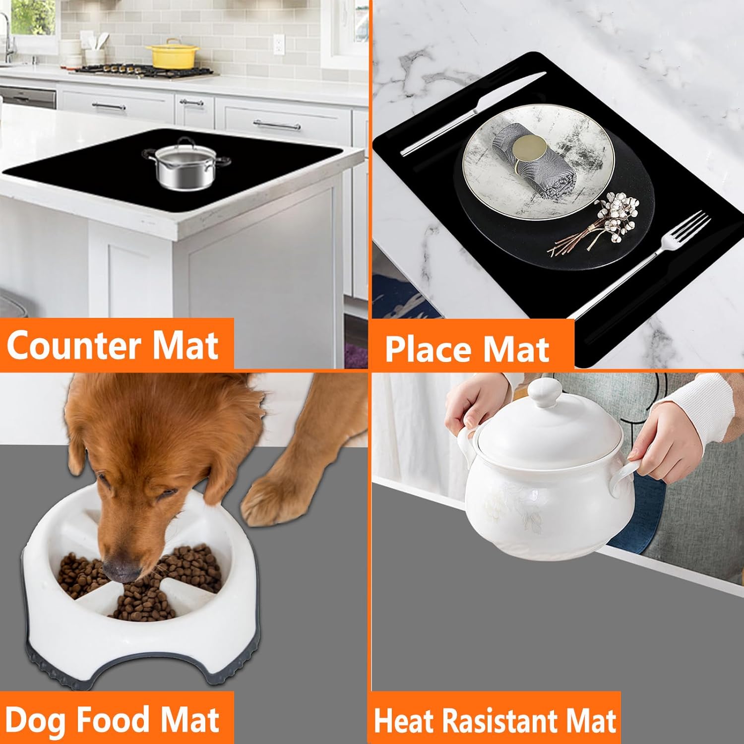 120''x24''(305cmx60cm) Extra Large Silicone Mat for Kitchen Counter, Heat Resistant Countertop Protector, Non-Slip Waterproof Kitchen Island Mat, Easy to Clean, Black