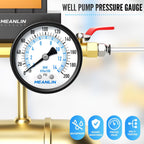 MEANLIN MEASURE 0-200Psi Well Pump Pressure Gauge 1/4" NPT 2" FACE DIAL for Air Compressor Air Regulator Water Filter Back Mount, with Teflon Tape