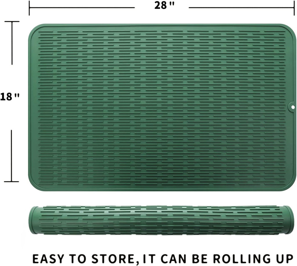 Silicone Dish Drying Mat for Multiple Usage,Easy clean,Eco-friendly,Heat-resistant Silicone Mat for Kitchen Counter or Sink,Refrigerator or Drawer Liner Green 3XL 28 inches x 18 inches