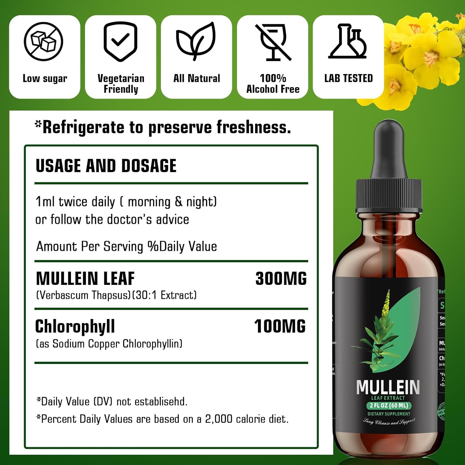 YUMOYI Chlorophyll&Mullein Drops for Lungs - Support Lung Cleanse & Respiratory Function for Healthy Breathing - Natural Supplement, Tincture Drops | Non-GMO, Vegetarian | 1 Month Supply