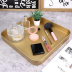 Square Gold Decorative Serving Tray with Handles, Versatile Ottoman Tray for Coffee Table, Entertaining, Outdoor Patio, Living Room, 13”*13”*1.6”