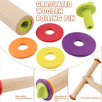 17Inch Wooden Rolling Pin, Rolling Pin with 4 Adjustable Thickness Ring, Graduated Rolling Pin for Baking, Fondant, Pizza, Crust, Cookies, Pastry