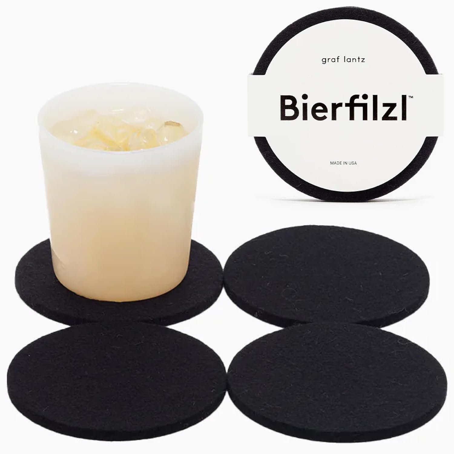 Graf Lantz - Bierfilzl Merino Wool Round Coasters Set of 4 - Black (4" Circles) - Absorbs 30% of Weight - German Wool - Heat Resistant, Sustainable, & Reusable - Home Decor & Coffee Table Decor