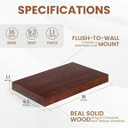 Fun Memories 9 Inch Deep Floating Shelves, Rustic Solid Wood Floating Shelf 16 Inch Long, 16 x 9 Wide Bathroom Shelves for Storage & Display, Red Brown