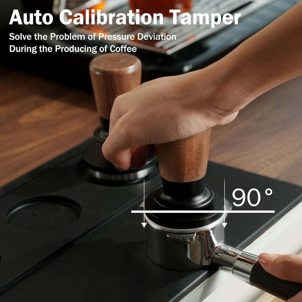 PUSEE 58mm Espresso Tamper,Calibrated Tamper with 30lbs Double Spring Loaded Tamper Walnut Wood Coffee Tamper for Barista Home,Titanium PVD Coating Base Tamper Espresso Tool Fits 58mm Portafilters