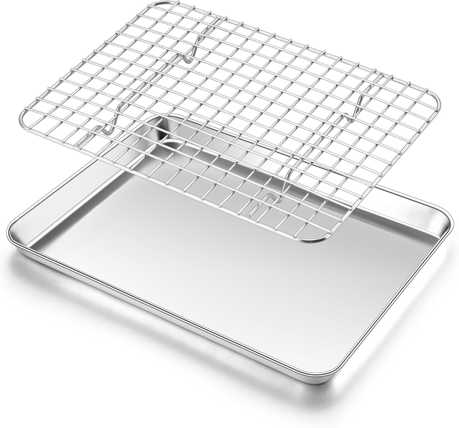 Homikit Cookie Sheet with Rack, 10 x 8 Inch Stainless Steel Small Baking Sheet with Wire Rack Set for Baking Roasting Cooling, Small Toaster Oven Pan Bacon Tray, Non-Toxic & Dishwasher Safe