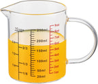 Glass Measuring Cup-[Insulated handle | V-Shaped Spout]-Made of High Borosilicate Glass Measuring Cup for Kitchen or Restaurant, Easy to Read, 250 ML (8 Oz, 1 Cup)