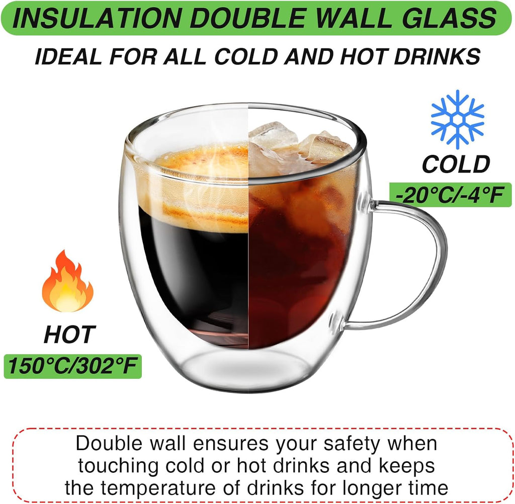 Espresso Cups Set of 4, 5 OZ Expresso Shots Glass Cups, Double Walled Glass Coffee Mugs with Handles, Espresso Machine Accessories, Insulated Espresso Shot Glasses, Clear Nespresso Cup for Cappuccino