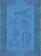 Garnier Thiebaut L'Ocean Bleu (The Blue Ocean) French Kitchen Towel 22"x30", Cotton, Jacquard