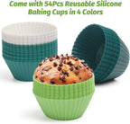 54 Pack Silicone Muffin Cups, Selizo Silicone Cupcake Baking Cups Reusable Muffin Liners Cupcake Wrapper Cups Holders for Muffins, Cupcakes, and Candies (Navy, Gray Blue, Green, White)