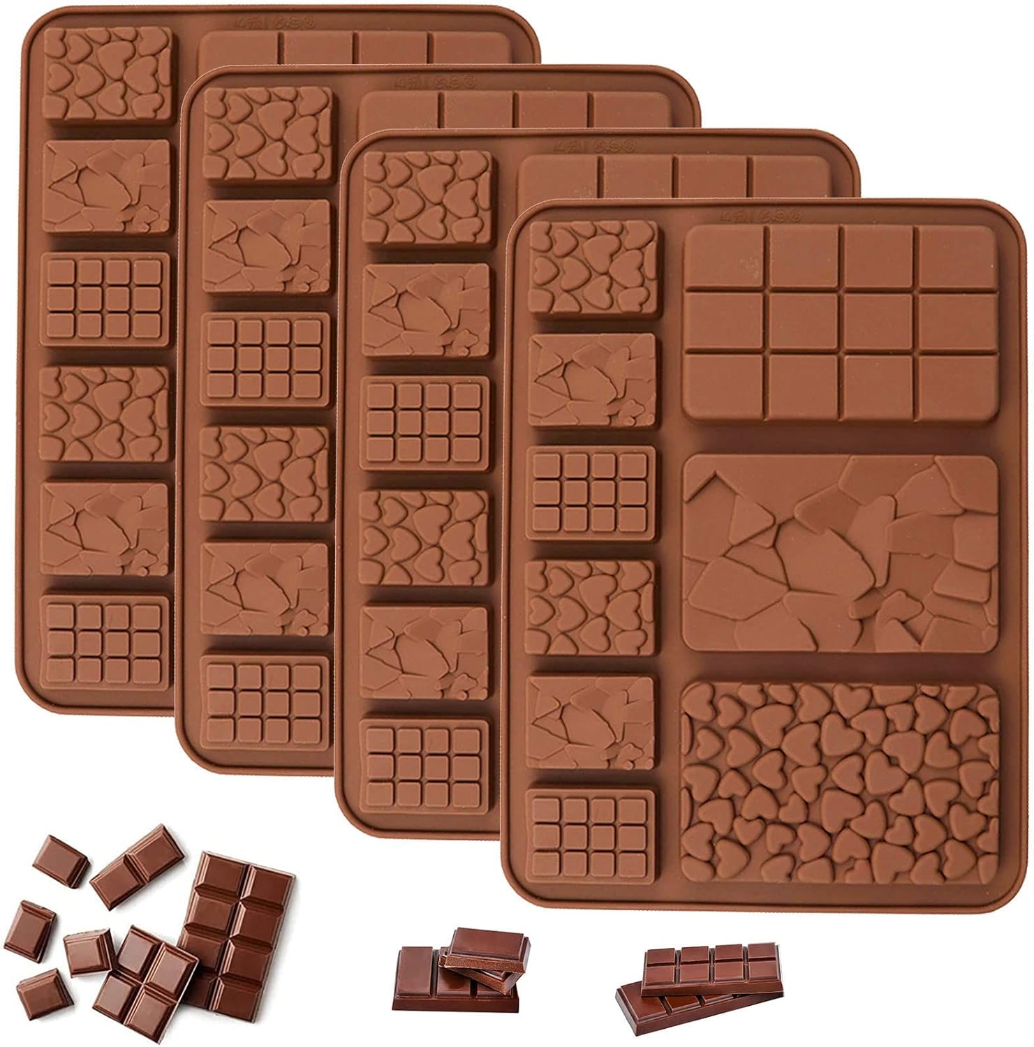 C-CO Food Grade Break-Apart Chocolate Molds, Set of 4 Packs Non-Stick Silicone Protein and Energy Bar Molds