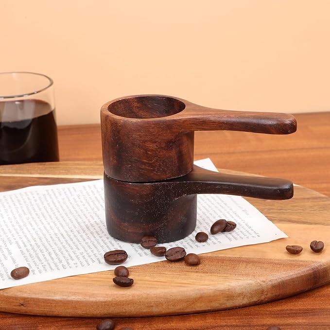 Yardwe 2Pcs Wooden Coffee Scoop Mini Measuring Spoons for Coffee Tea Sugar Milk Powder