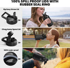 Insulated Water Bottle 64 oz, Triple Wall Vacuum Stainless Steel (Cold for 48 Hrs), Leak Proof & Non-BPA, Half Gallon Water Flask Jug with Paracord Handle & Straw Spout Lids, Magic Black