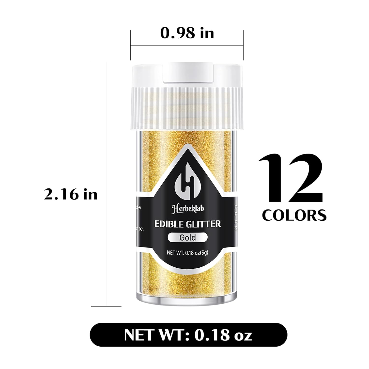 Edible Glitter for Cocktails - 12 Colors Herbeklab Luster Dust Edible Drink Glitter Food Grade Metallic Shimmer Powder Cake Sprinkles for Beverage Chocolate Candy, 5g/Bottle