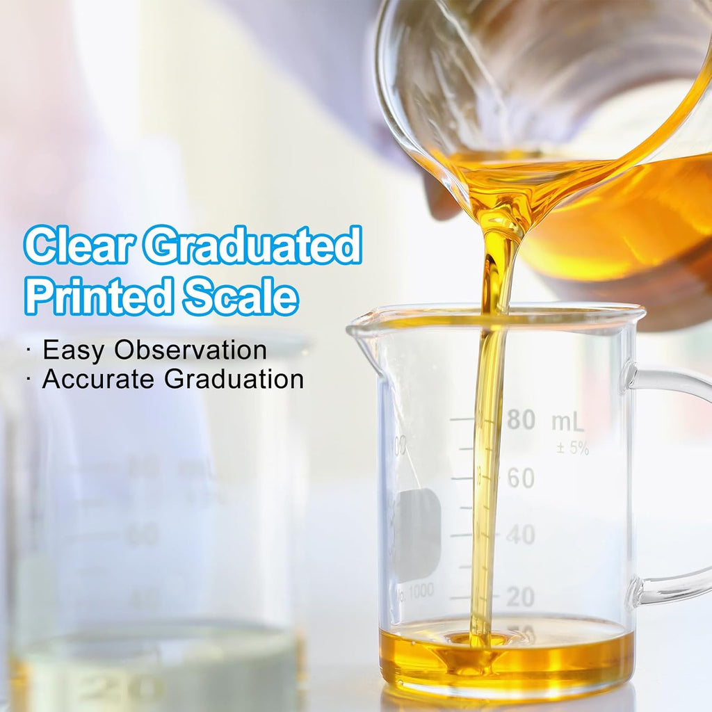 PATIKIL 1000ml Glass Measuring Cup, 3.3 Borosilicate Glass Graduated White Printed Scale Liquid Measure Cups Beaker with Wood Lid and V-Shaped Spout for Kitchen