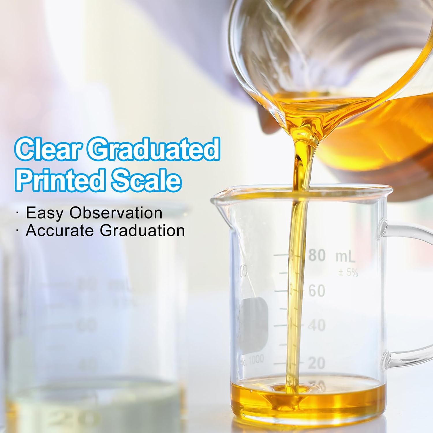 PATIKIL 1000ml Glass Measuring Cup, 3.3 Borosilicate Glass Graduated White Printed Scale Liquid Measure Cups Beaker with Wood Lid and V-Shaped Spout for Kitchen