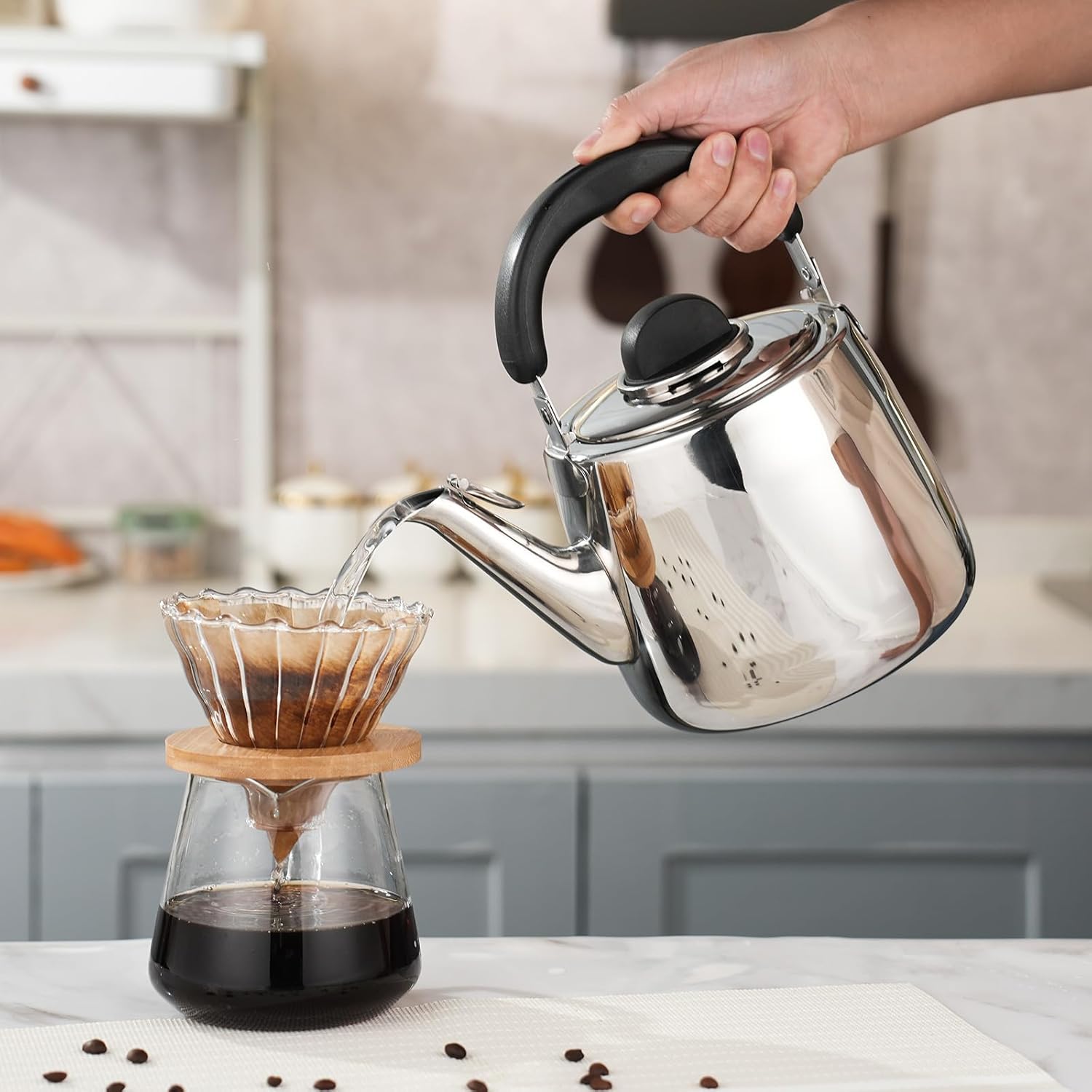 Tea Kettle,Whistling Tea kettle for Stove Top,3 QT Stainless Steel Teapot,Induction Tea Kettle Pot for Stovetop (2.85 L,Silver)