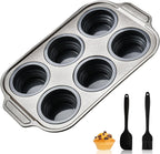 Silicone Muffin Pan Set, 6 Cups Cupcake Pan, With Metal Frame Nonstick Press to Easily Pop Out for Baking Homemade Muffins,Breads, Cupcakes, Egg Bites, BPA-Free Silicone (Grey, 6Cups)