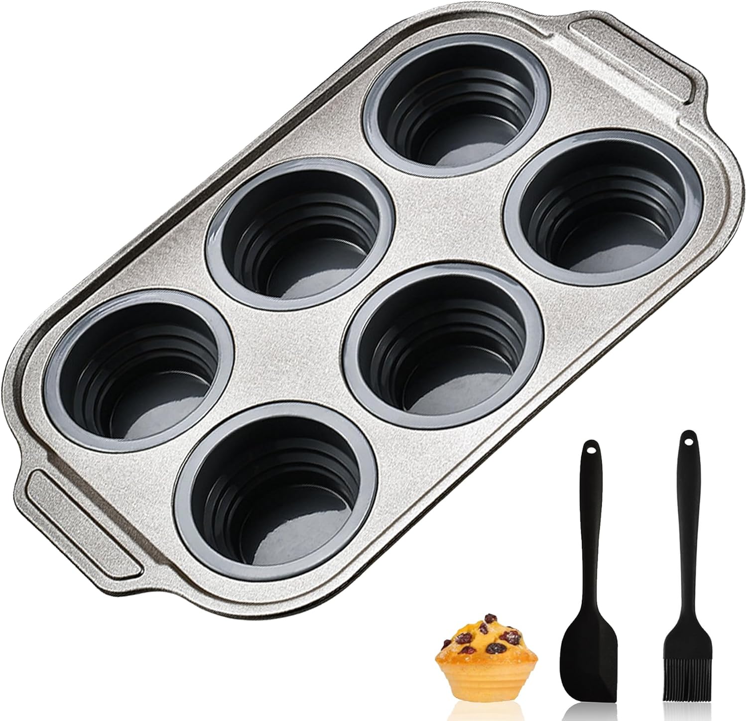 Silicone Muffin Pan Set, 6 Cups Cupcake Pan, With Metal Frame Nonstick Press to Easily Pop Out for Baking Homemade Muffins,Breads, Cupcakes, Egg Bites, BPA-Free Silicone (Grey, 6Cups)