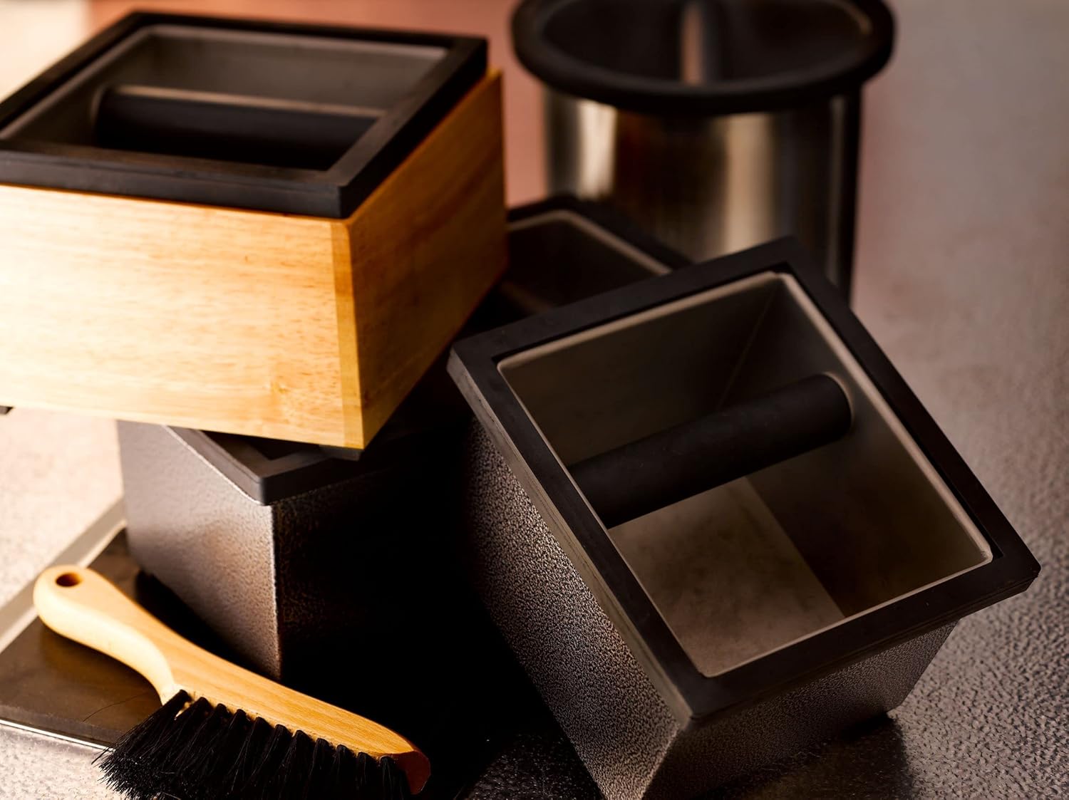 Rattleware Knock Box Holder For Home, Cafe, Restaurant, Hotel, Office, or Commercial Establishment - Heavy Duty Knock Box Holder Trusted By Baristas Worldwide - Stainless Steel (9.25" x 5.5" x 4")