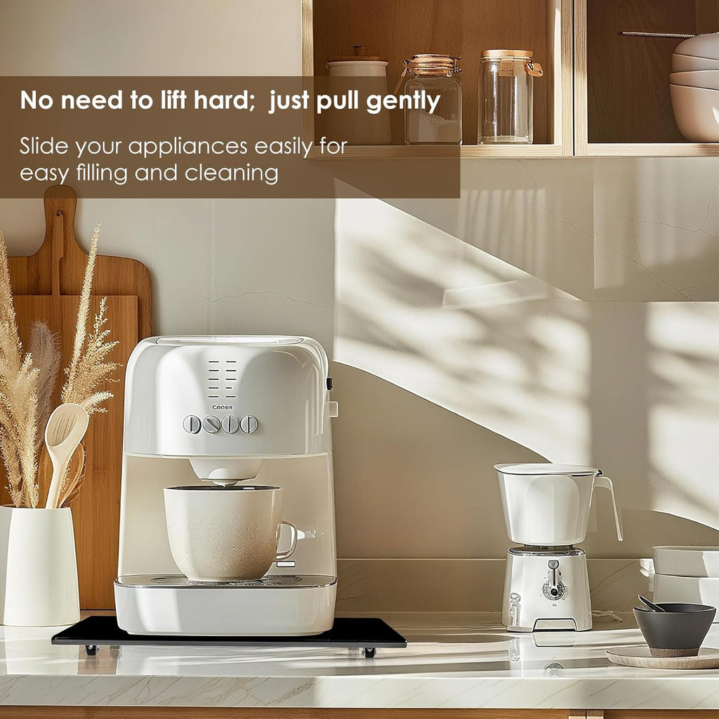 Appliance Sliders for Kitchen Appliances, Sliding Tray for Coffee Maker, Espresso Machines, Mixers Sturdy Kitchen Aid Sliders for Mixer - Duty Equipment with Rubber Wheels - 9.8" x 14" (Black)