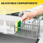 Cisily Sink Caddy Organzier with High Brush Holder, Sponge Holder for Sink, 304 Rustproof Stainless, Kitchen Countertop Soap Dispenser Organizer, Gray Kitchen Decor and Accessories