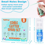 Edible Glitter Spray Set - 3 Color 100% Edible Glitter for Cakes, Cupcakes, Cake Pops, Drinks, Chocolate, Strawberries, Cookies, Food Grade Coloring Glitter, Blue, Purple, Green (5g/Bottle)